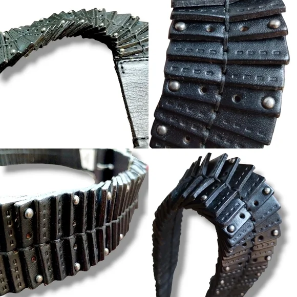 Danier Men's Premium Black Studded Leather Slats Belt - Picture 5 of 6